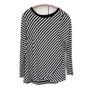 Sunday Stripe Top Black White Long Sleeve Size Medium